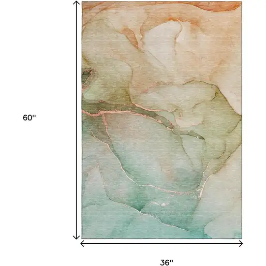 Teal And Ivory Abstract Washable Area Rug With UV Protection Photo 3