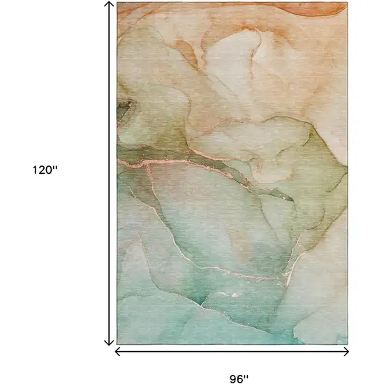 Teal And Ivory Abstract Washable Area Rug With UV Protection Photo 6