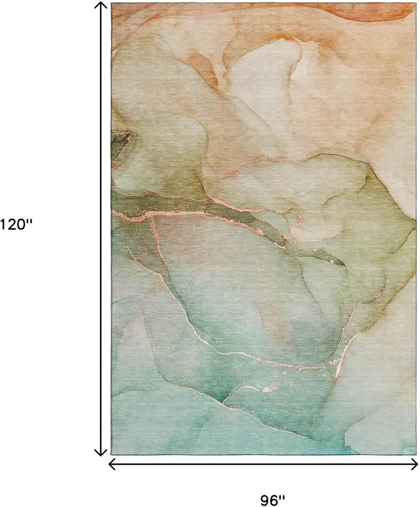 Teal And Ivory Abstract Washable Area Rug With UV Protection Photo 6