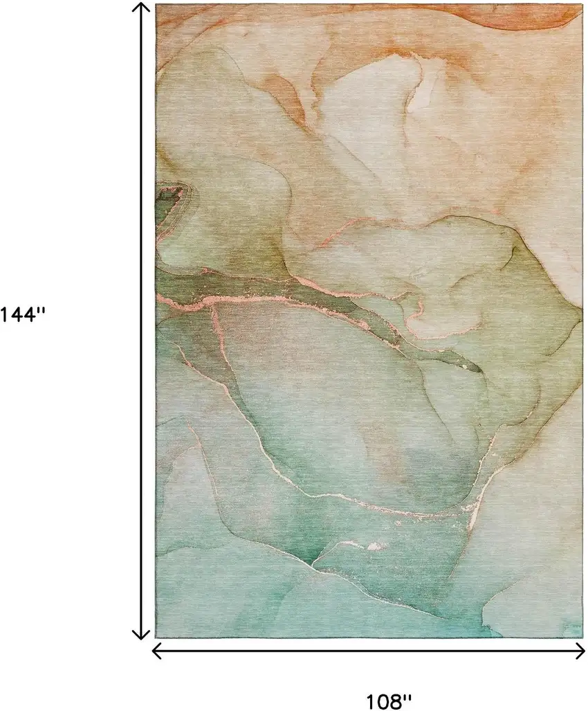 Teal And Ivory Abstract Washable Area Rug With UV Protection Photo 9