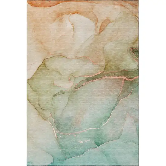 Teal And Ivory Abstract Washable Area Rug With UV Protection Photo 4