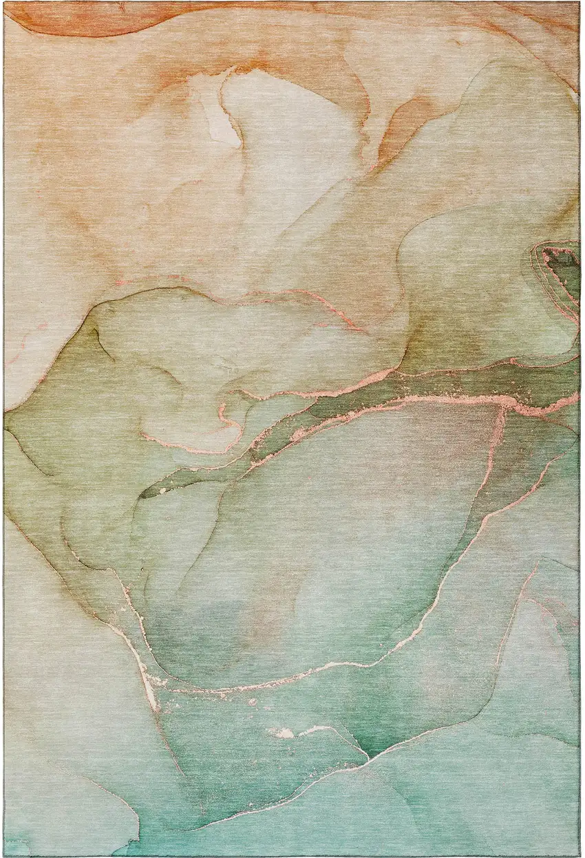 Teal And Ivory Abstract Washable Area Rug With UV Protection Photo 4