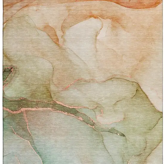 Teal And Ivory Abstract Washable Area Rug With UV Protection Photo 3