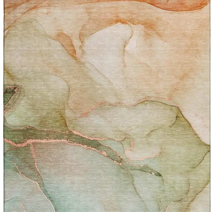 Teal And Ivory Abstract Washable Area Rug With UV Protection Photo 3