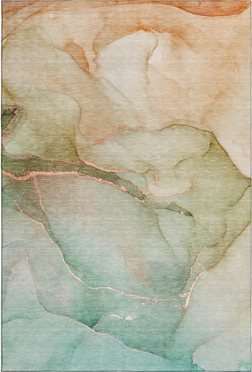 Teal And Ivory Abstract Washable Area Rug With UV Protection Photo 1