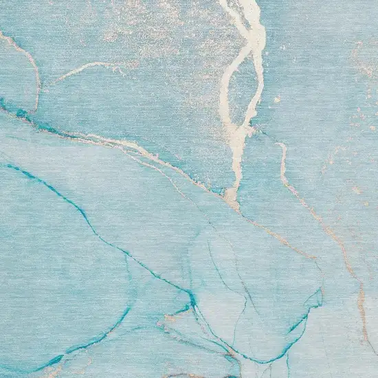 Teal And Ivory Abstract Washable Area Rug With UV Protection Photo 3
