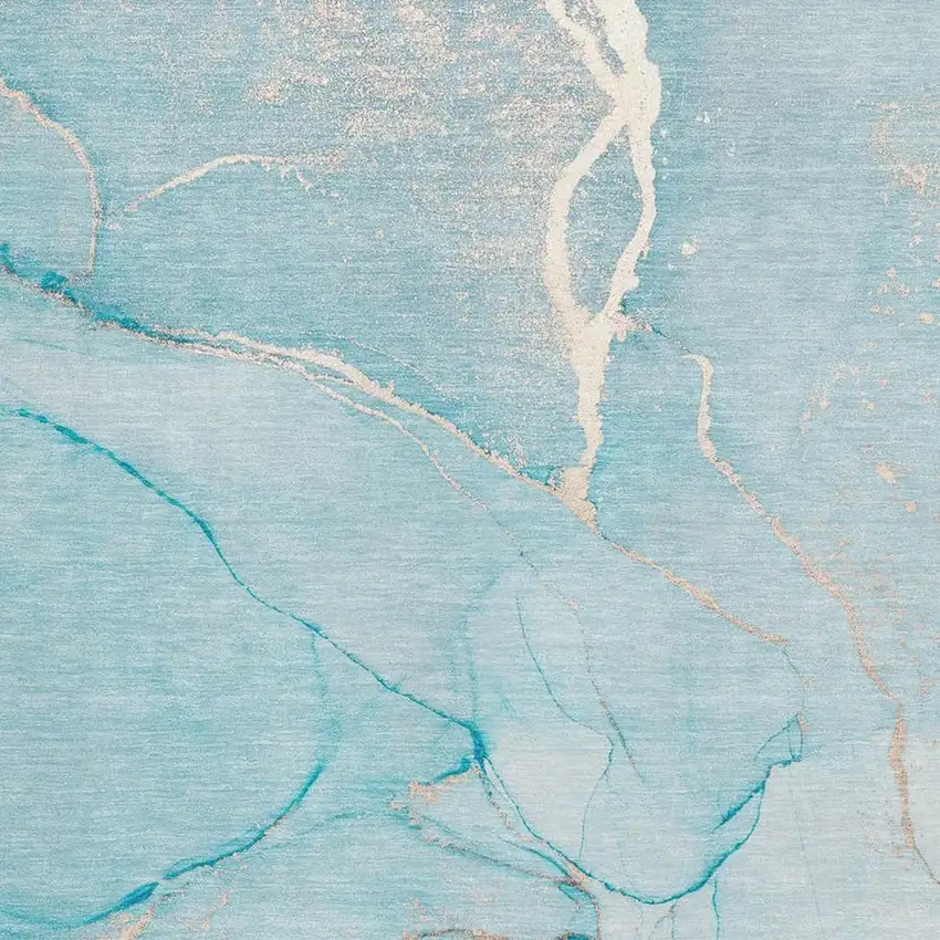 Teal And Ivory Abstract Washable Area Rug With UV Protection Photo 3