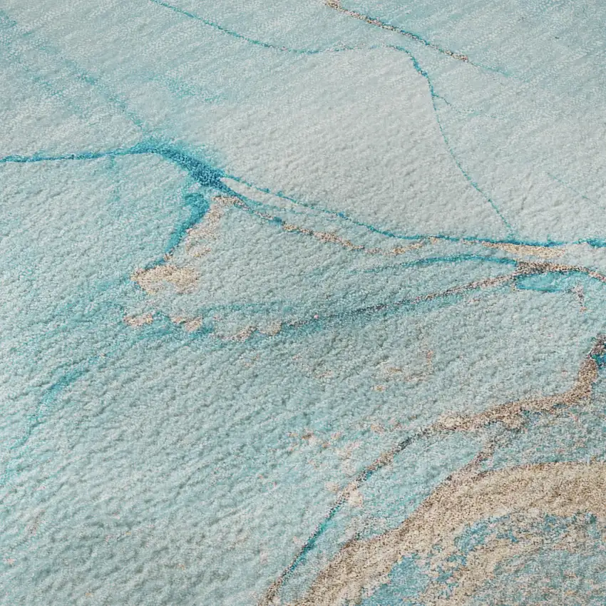 Teal And Ivory Abstract Washable Area Rug With UV Protection Photo 9