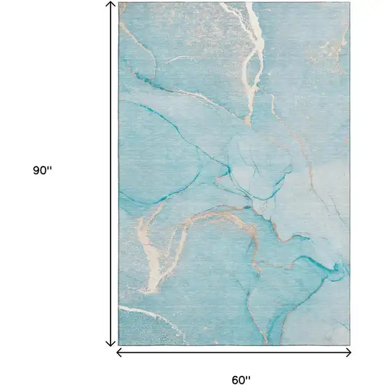 Teal And Ivory Abstract Washable Area Rug With UV Protection Photo 3