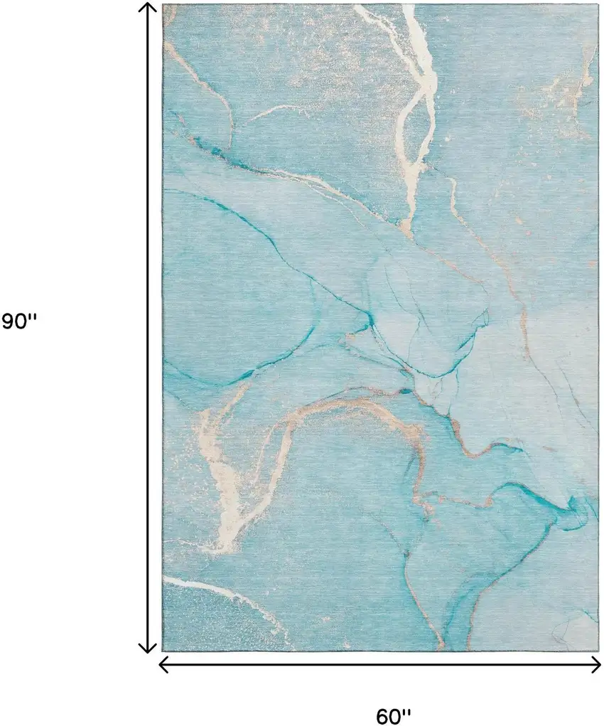 Teal And Ivory Abstract Washable Area Rug With UV Protection Photo 3