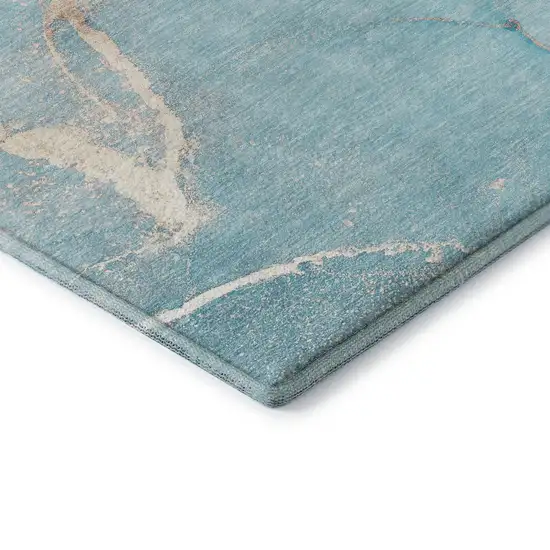 Teal And Ivory Abstract Washable Area Rug With UV Protection Photo 6