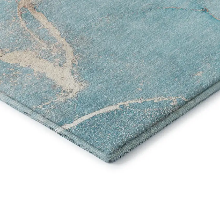 Teal And Ivory Abstract Washable Area Rug With UV Protection Photo 6
