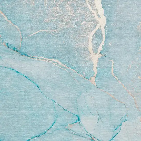 Teal And Ivory Abstract Washable Area Rug With UV Protection Photo 3