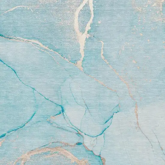 Teal And Ivory Abstract Washable Area Rug With UV Protection Photo 3