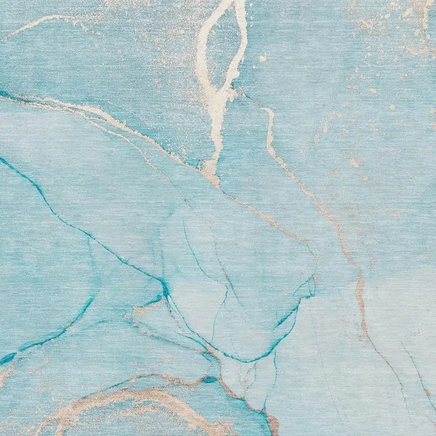 Teal And Ivory Abstract Washable Area Rug With UV Protection Photo 3