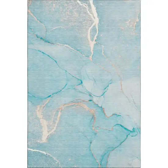 Teal And Ivory Abstract Washable Area Rug With UV Protection Photo 1