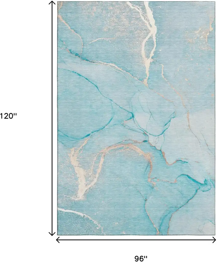 Teal And Ivory Abstract Washable Area Rug With UV Protection Photo 3