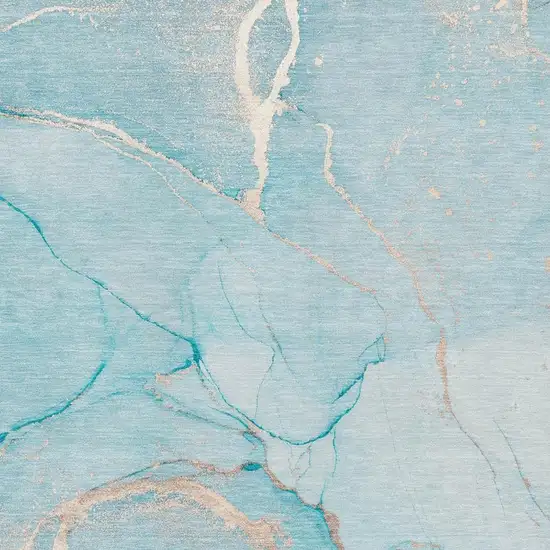 Teal And Ivory Abstract Washable Area Rug With UV Protection Photo 3