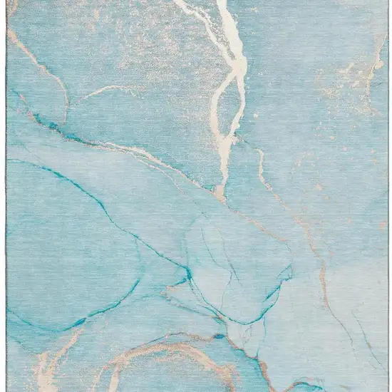 Teal And Ivory Abstract Washable Area Rug With UV Protection Photo 4