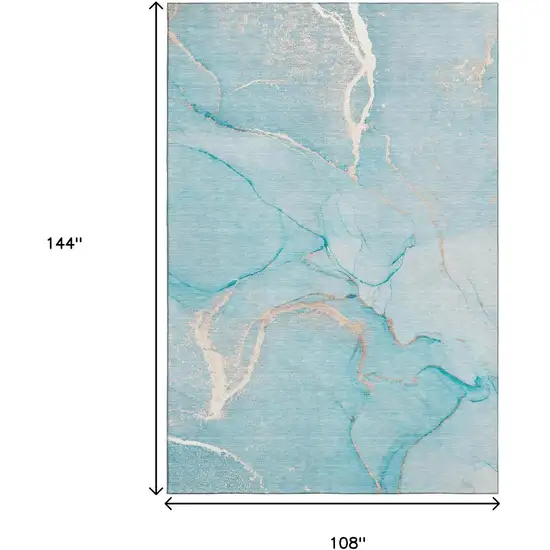 Teal And Ivory Abstract Washable Area Rug With UV Protection Photo 3