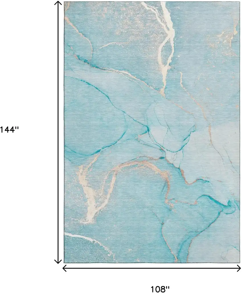 Teal And Ivory Abstract Washable Area Rug With UV Protection Photo 3