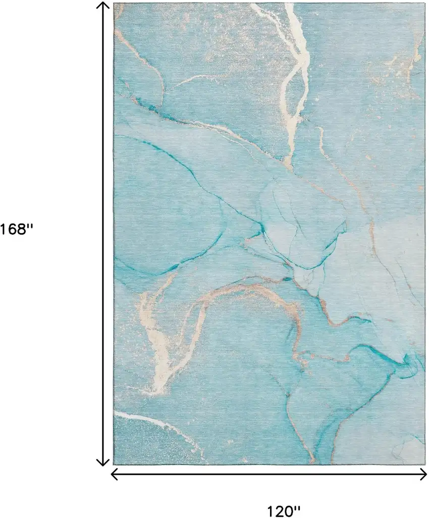 Teal And Ivory Abstract Washable Area Rug With UV Protection Photo 3