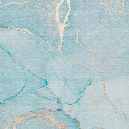 Teal And Ivory Abstract Washable Area Rug With UV Protection Photo 3