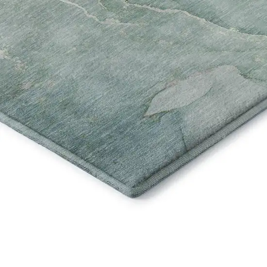 Teal And Ivory Abstract Washable Area Rug With UV Protection Photo 8