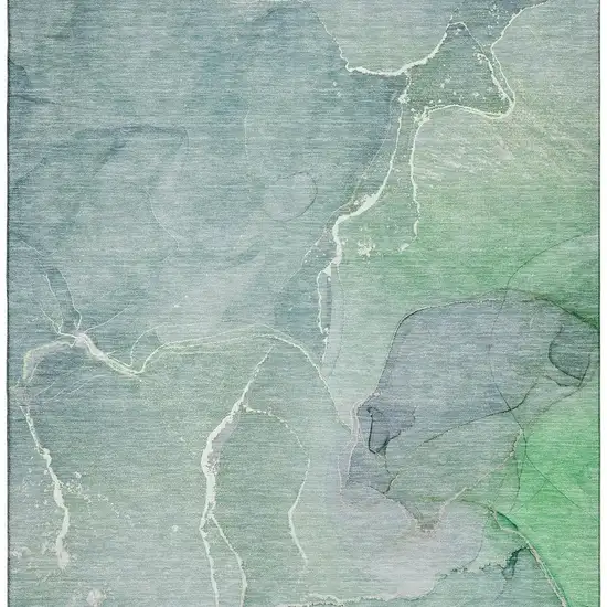 Teal And Ivory Abstract Washable Area Rug With UV Protection Photo 4