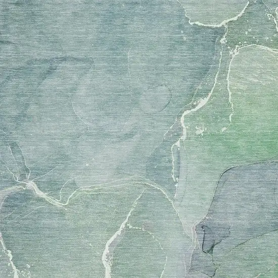 Teal And Ivory Abstract Washable Area Rug With UV Protection Photo 3