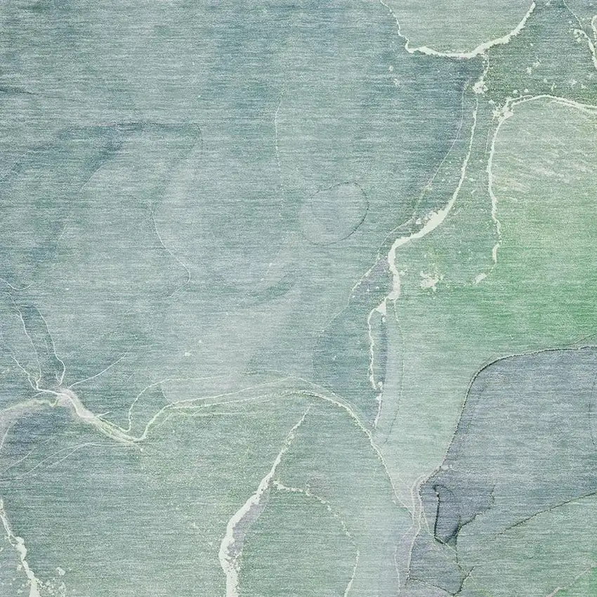 Teal And Ivory Abstract Washable Area Rug With UV Protection Photo 3