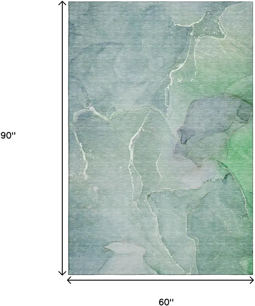 Teal And Ivory Abstract Washable Area Rug With UV Protection Photo 3