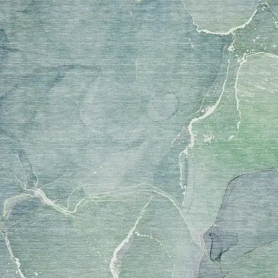 Teal And Ivory Abstract Washable Area Rug With UV Protection Photo 3