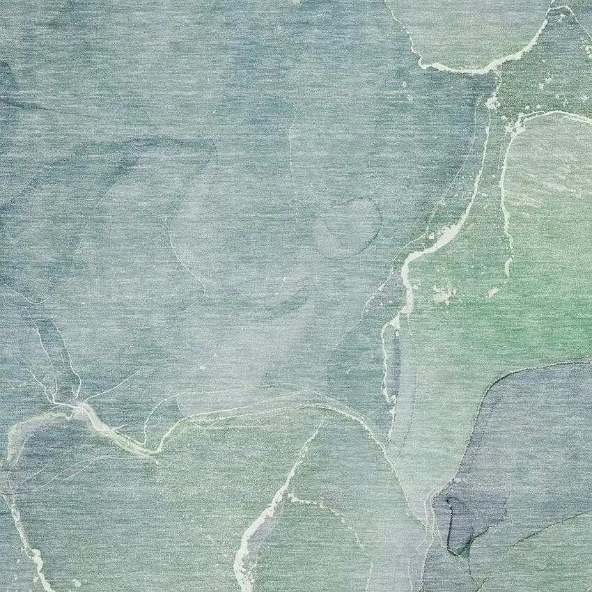 Teal And Ivory Abstract Washable Area Rug With UV Protection Photo 3