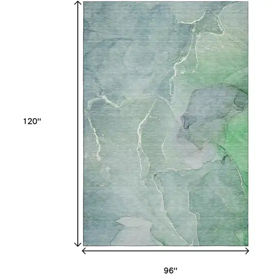 Teal And Ivory Abstract Washable Area Rug With UV Protection Photo 3