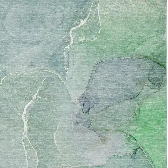 Teal And Ivory Abstract Washable Area Rug With UV Protection Photo 3