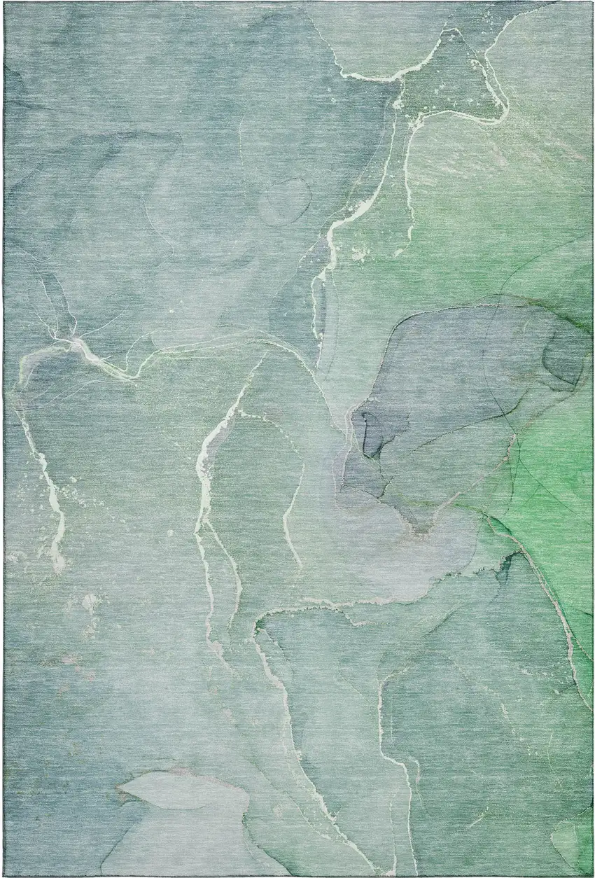 Teal And Ivory Abstract Washable Area Rug With UV Protection Photo 1