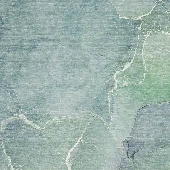 Teal And Ivory Abstract Washable Area Rug With UV Protection Photo 3