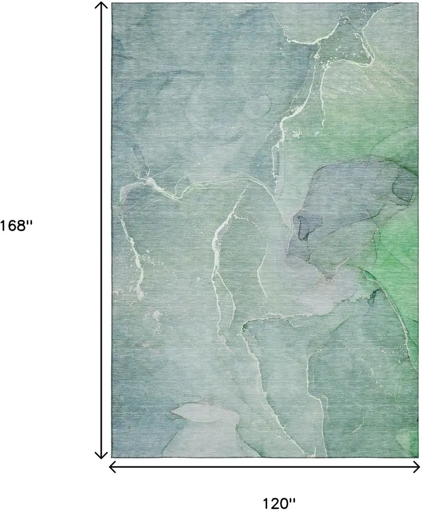 Teal And Ivory Abstract Washable Area Rug With UV Protection Photo 3