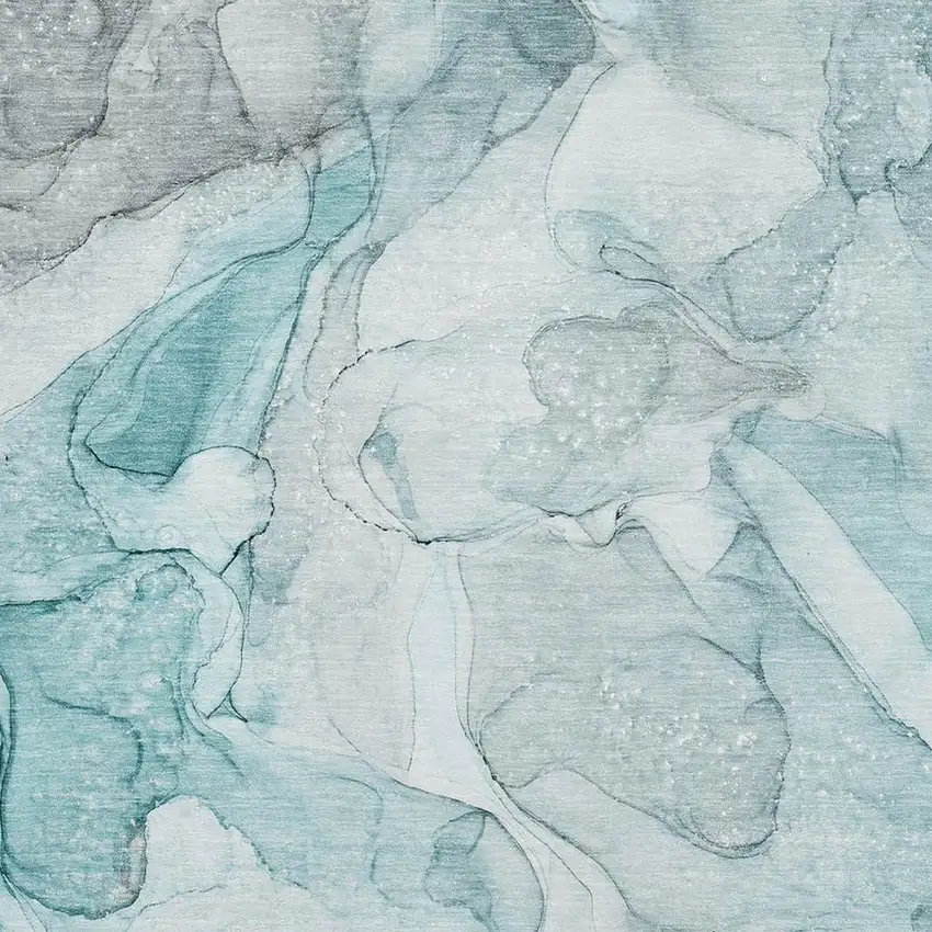 Teal And Ivory Abstract Washable Area Rug With UV Protection Photo 3