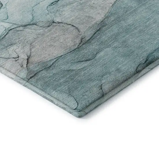 Teal And Ivory Abstract Washable Area Rug With UV Protection Photo 8