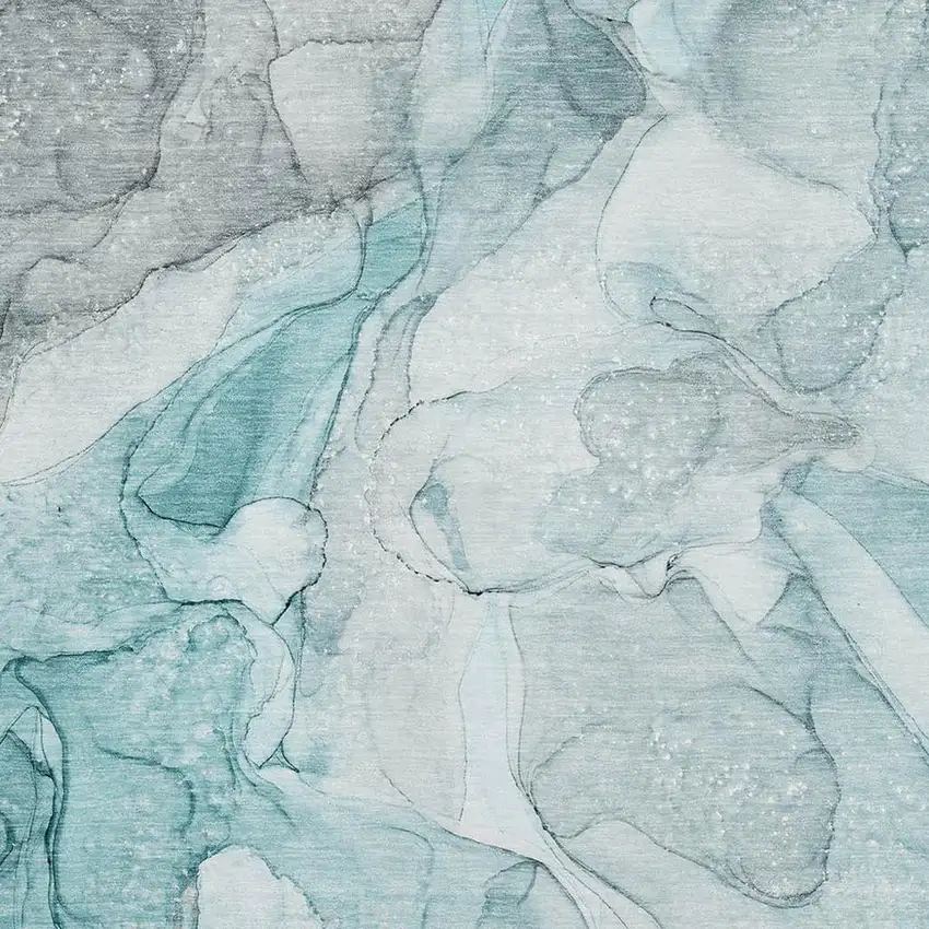 Teal And Ivory Abstract Washable Area Rug With UV Protection Photo 3