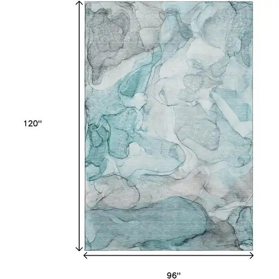 Teal And Ivory Abstract Washable Area Rug With UV Protection Photo 3