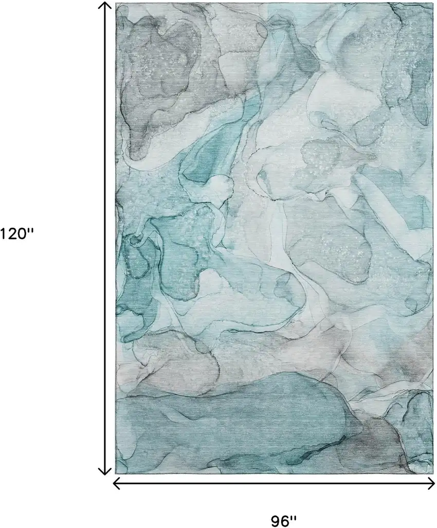 Teal And Ivory Abstract Washable Area Rug With UV Protection Photo 3