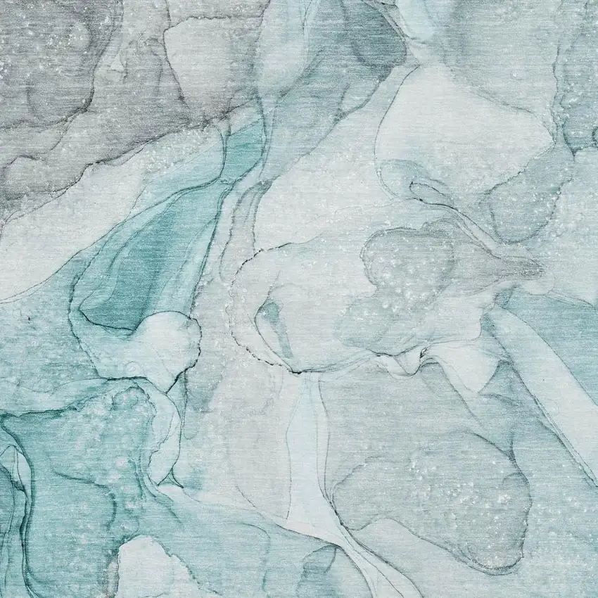 Teal And Ivory Abstract Washable Area Rug With UV Protection Photo 3