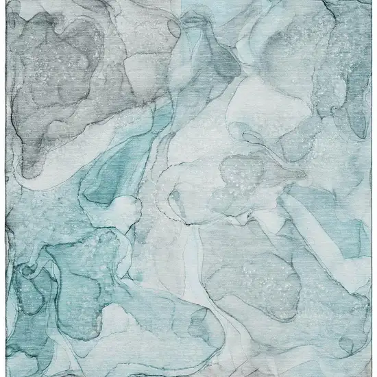 Teal And Ivory Abstract Washable Area Rug With UV Protection Photo 4