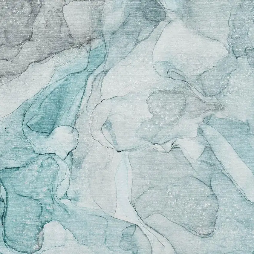 Teal And Ivory Abstract Washable Area Rug With UV Protection Photo 3