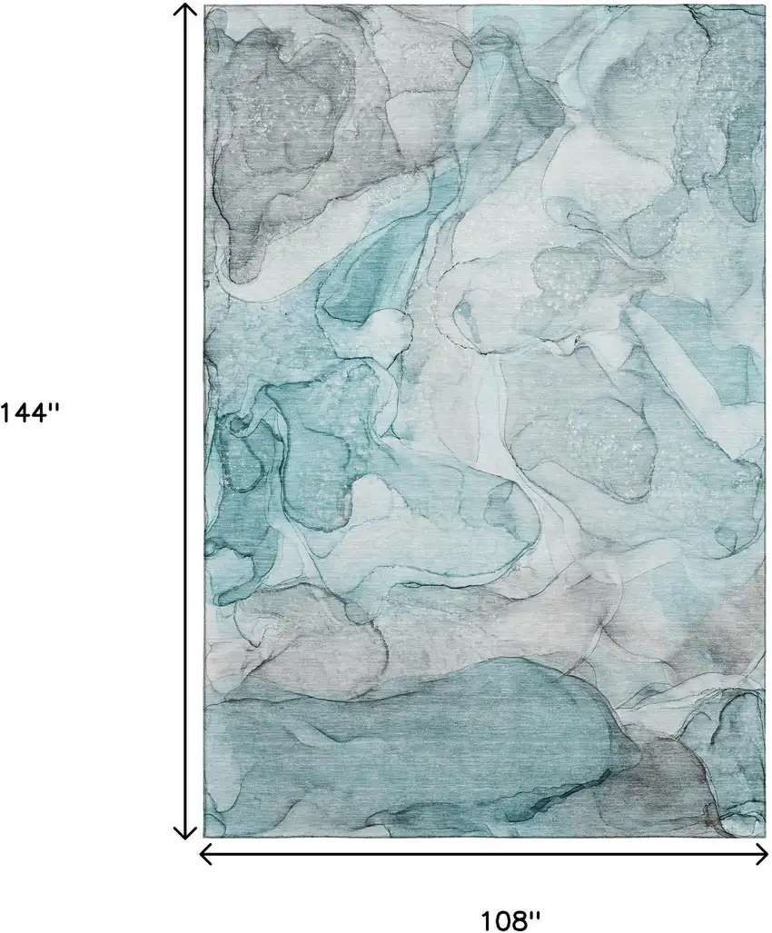 Teal And Ivory Abstract Washable Area Rug With UV Protection Photo 3