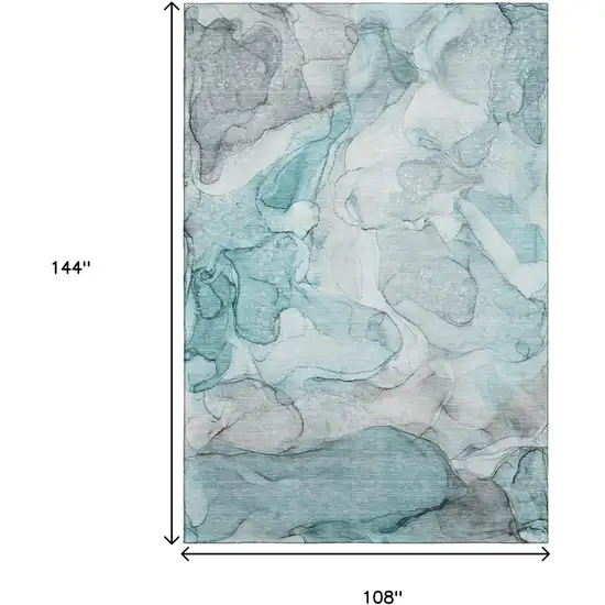 Teal And Ivory Abstract Washable Area Rug With UV Protection Photo 3