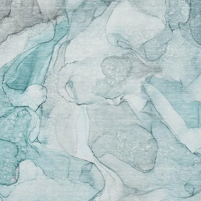 Teal And Ivory Abstract Washable Area Rug With UV Protection Photo 3